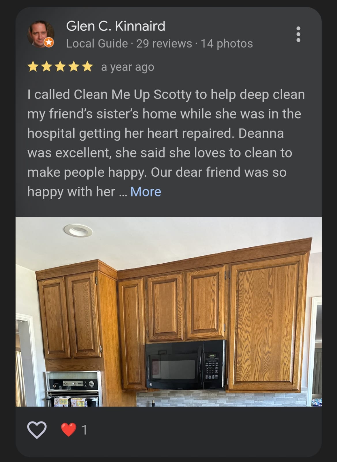 Verified Google review Clean Me Up Scotty